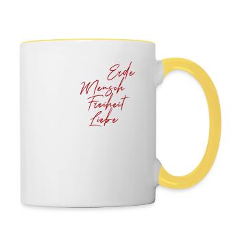 Geburtsort Erde Rasse Mensch - Tasse zweifarbig - Weiß/Gelb - Rechts