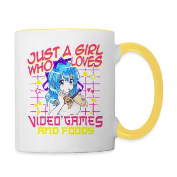 Mignonne juste une fille qui aime les jeux vidéo et la nourriture - Mug contrasté - blanc/jaune - Droite