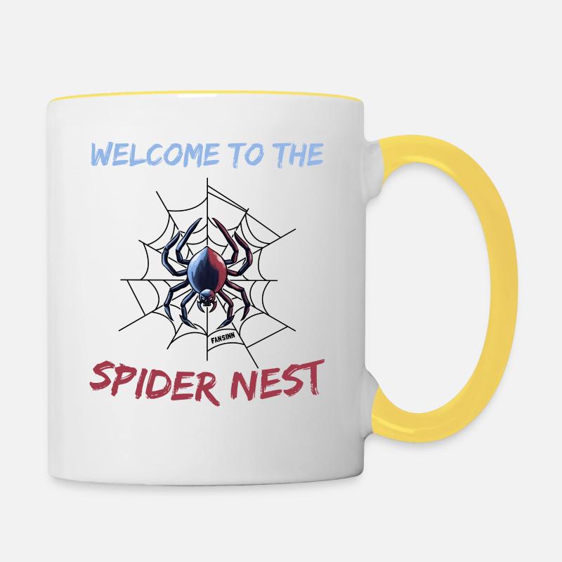 Araignée dans la toile d'araignée - Mug contrasté - blanc/jaune