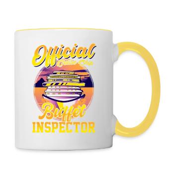Lustiges offizielles Kreuzfahrtschiff Buffet Inspector Pun - Tasse zweifarbig - Weiß/Gelb - Rechts