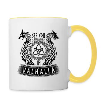 See You In Valhalla Wikinger Germanen Drache Wolf - Tasse zweifarbig - Weiß/Gelb - Rechts
