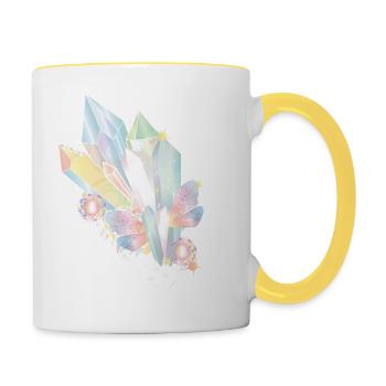 iridescent crystals with elven wings and stars - Contrasting Mug - white/yellow - Right