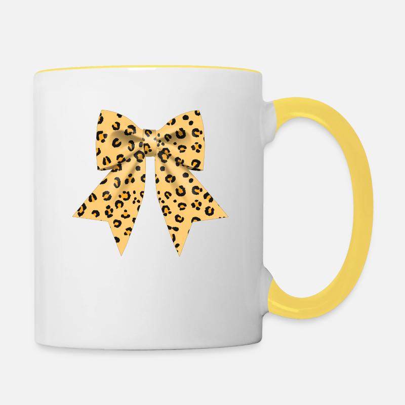 Large bow with leopard pattern gift - Contrasting Mug - white/yellow