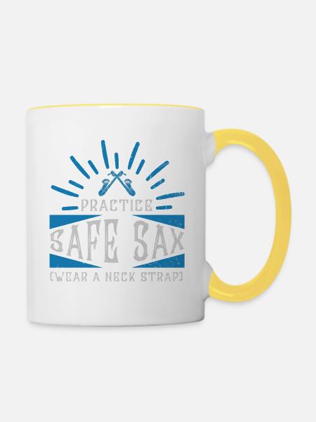 Practice Safe Sax - Saxofon - Tasse zweifarbig - Weiß/Gelb