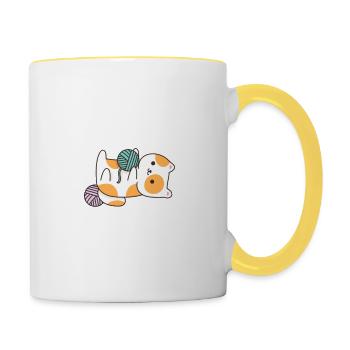 Katzenball der niedlichen Garnkatzen - Tasse zweifarbig - Weiß/Gelb - Rechts