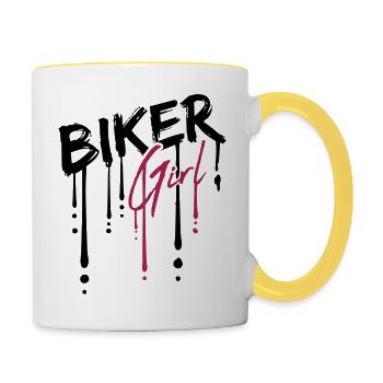 Drop biker girl - Contrasting Mug - white/yellow - Right