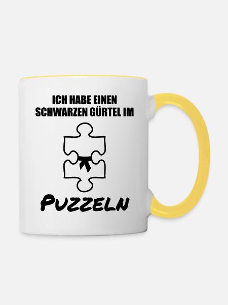 Puzzle Puzzlespiele Liebhaber Spruch Geschenk - Tasse zweifarbig - Weiß/Gelb