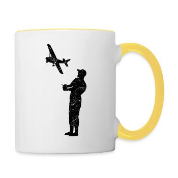 Modellflug Modellbauer Flugzeug Geschenk - Tasse zweifarbig - Weiß/Gelb - Rechts