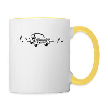Trabi Heartbeat - Pulsion de carton Ossi de véhicule de la RDA - Mug contrasté - blanc/jaune - Droite