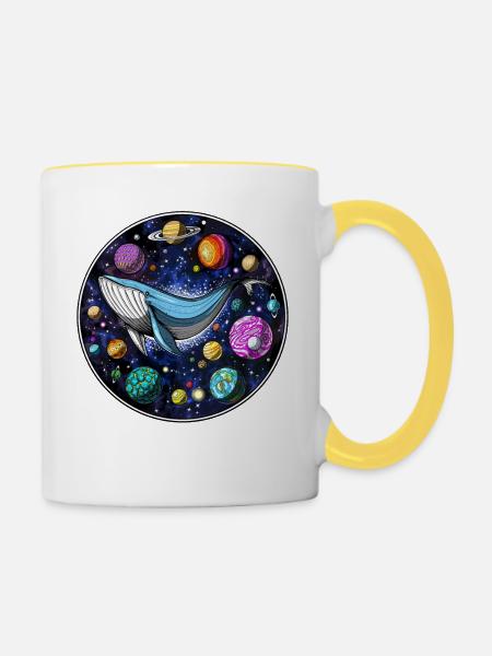 Psychedelischer Wal - Tasse zweifarbig - Weiß/Gelb