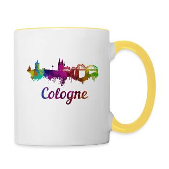 Köln Skyline bunt - Tasse zweifarbig - Weiß/Gelb - Rechts