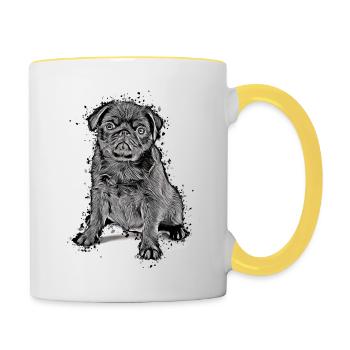 süßes Mops Welpe Geschenkidee Möpse Pug Shirt - Tasse zweifarbig - Weiß/Gelb - Rechts