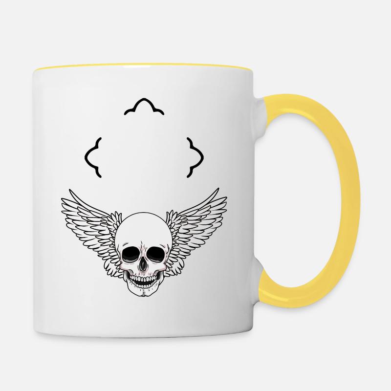 Death Beyond Cross Skull Tattoo Gothic - Contrasting Mug - white/yellow