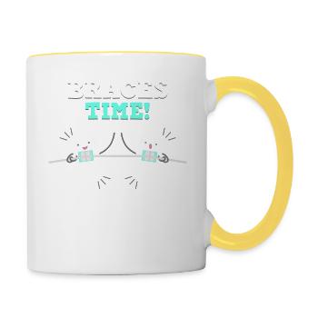 Zahnspange Mund Zähne Kieferorthopäde - Tasse zweifarbig - Weiß/Gelb - Rechts