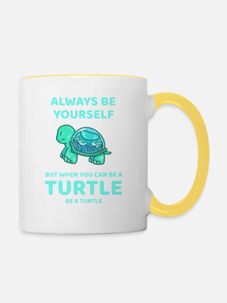 Always Be Yourself Schildkröte Geschenk - Tasse zweifarbig - Weiß/Gelb