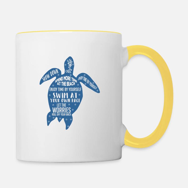 Doux tortues sagesse cadeau propriétaire - Mug contrasté - blanc/jaune