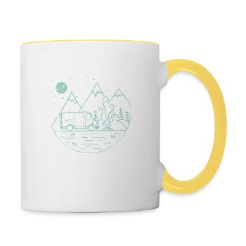 Berge Natur Vollmond Van Life Camping Kastenwagen - Tasse zweifarbig - Weiß/Gelb - Rechts