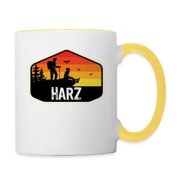 Harz Wandern Wanderurlaub Brocken Geschenk - Tasse zweifarbig - Weiß/Gelb - Rechts