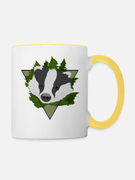 Dachs im Wald - Frechdachs Comicstil Geschenkidee - Tasse zweifarbig - Weiß/Gelb