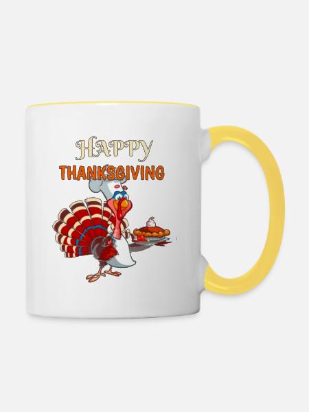 Thanksgiving-Truthahn - Tasse zweifarbig - Weiß/Gelb