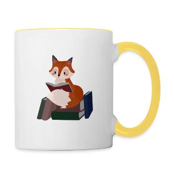 Fuchs Lesen bücher Leseratte buch Geschenk - Tasse zweifarbig - Weiß/Gelb - Rechts