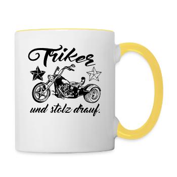 Trike Triker Motorrad Dreirad Biker Spruch - Tasse zweifarbig - Weiß/Gelb - Rechts