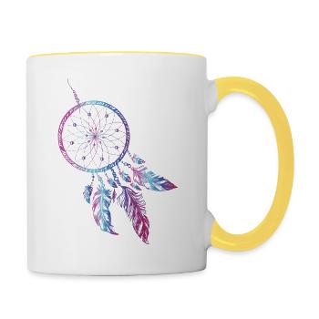 Traumfänger Indianer Dream Traum Feder - Tasse zweifarbig - Weiß/Gelb - Rechts