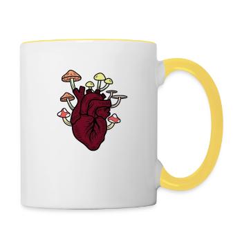 Mushroom Pickers Mycology Fungi Heart Beats Colorful Mushroom - Contrasting Mug - white/yellow - Right