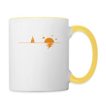 Naviguer dans la mer au coucher du soleil - Mug contrasté - blanc/jaune - Droite