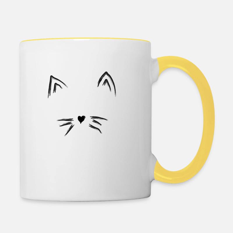 Cats face drawing funny gift kitten - Contrasting Mug - white/yellow