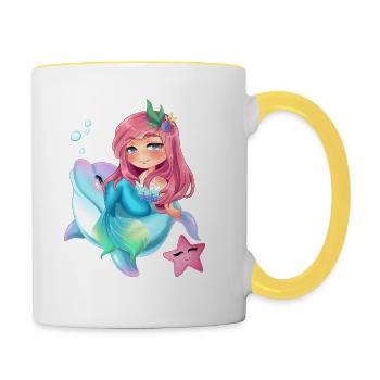 Mermaid Riding Dolphin For Woman Kids Cute Mermaid - Tasse zweifarbig - Weiß/Gelb - Rechts