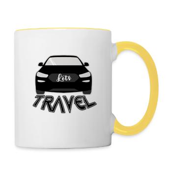 Road Trip Auto Spruch - Tasse zweifarbig - Weiß/Gelb - Rechts