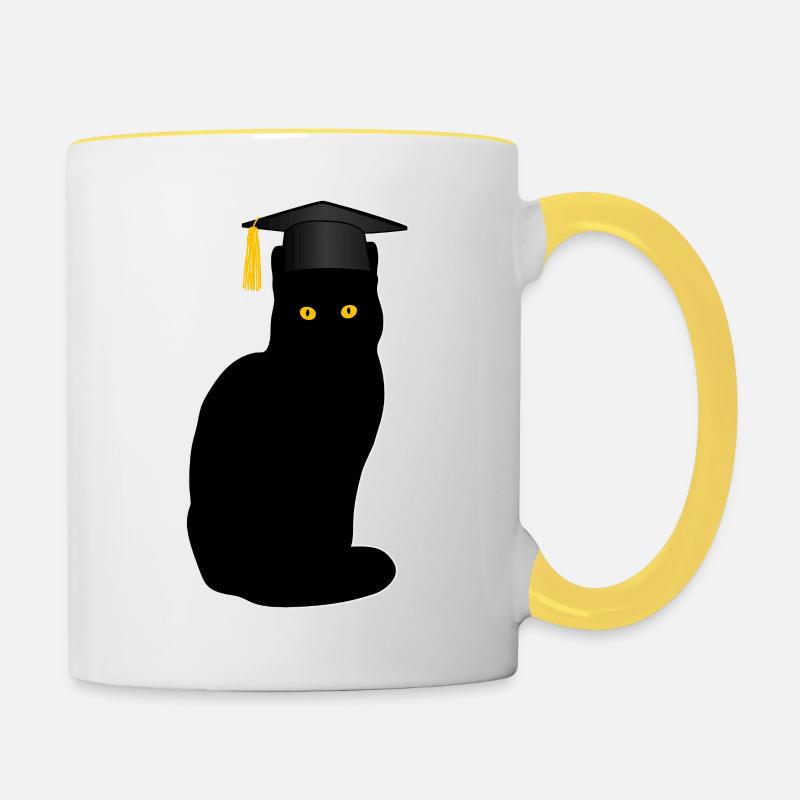Bachelor Master Studium Abschluss Lustige Katze - Tasse zweifarbig - Weiß/Gelb