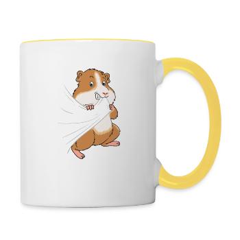 Guinea pig gnaw nibble hide design - Contrasting Mug - white/yellow - Right