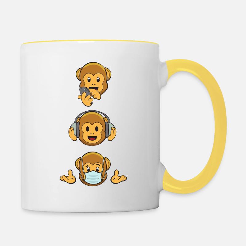 Trois singes sages en 2020 - Mug contrasté - blanc/jaune