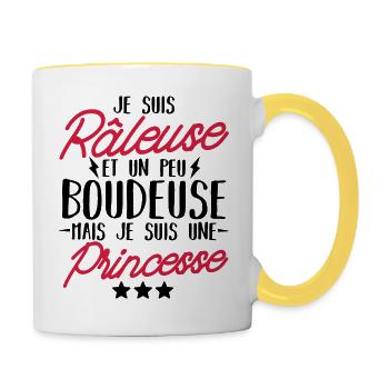 je suis râleuse, boudeuse et princesse - Mug contrasté - blanc/jaune - Droite