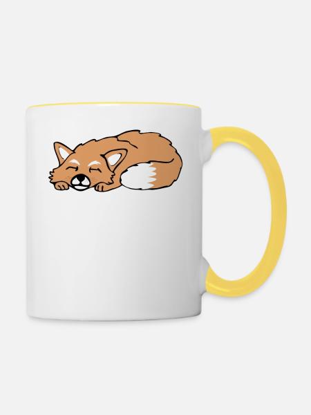 Niedlicher Schlafender Fuchs Schlaf Geschenk - Tasse zweifarbig - Weiß/Gelb