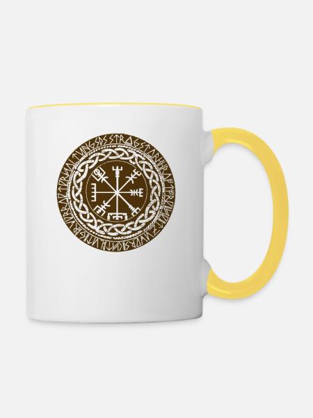 vikinger compass - Tasse zweifarbig - Weiß/Gelb