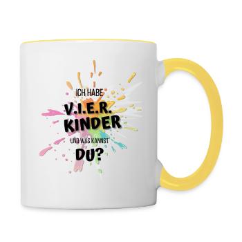 Cooler Spruch für stolze Mama Papa von 4 Kindern - Tasse zweifarbig - Weiß/Gelb - Rechts