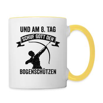 Bogenschießen Bogen Pfeil Bogenschützen Geschenkid - Tasse zweifarbig - Weiß/Gelb - Rechts