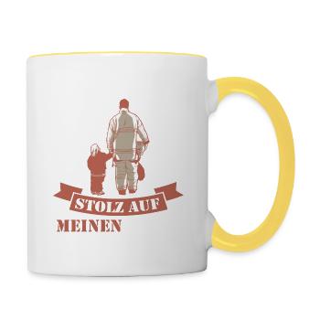 Ich bin so stolz auf meinen Feuerwehr Papa - Tasse zweifarbig - Weiß/Gelb - Rechts