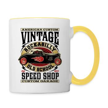 Rockabilly Autos Vintage Rock N Roll - Tasse zweifarbig - Weiß/Gelb - Rechts
