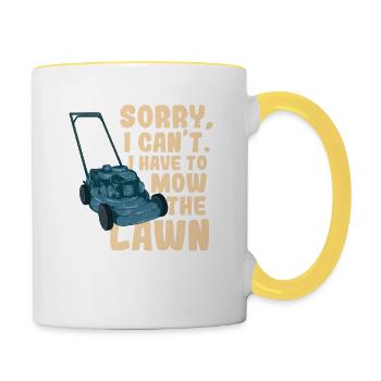 Garten Rasenmäher Rasenpflege Geschenk - Tasse zweifarbig - Weiß/Gelb - Rechts