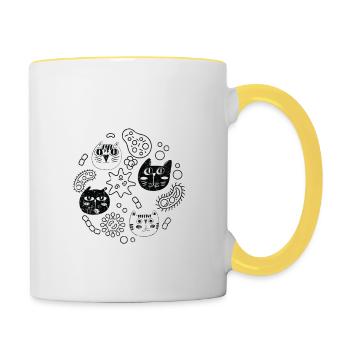 Meowcrobiologie microbiology science cat - Contrasting Mug - white/yellow - Right