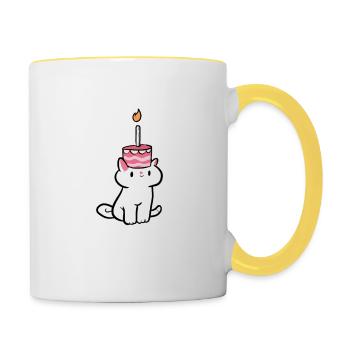 Cat-Kuchen Katzen-Inhaber Geschenk - Tasse zweifarbig - Weiß/Gelb - Rechts