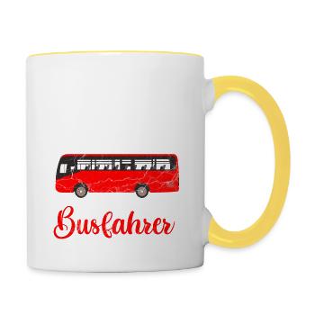 Busfahrer T-Shirt Herren und Damen Retro Geschenk - Tasse zweifarbig - Weiß/Gelb - Rechts