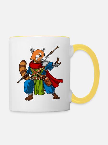 Roter Pandabär Ninja - Tasse zweifarbig - Weiß/Gelb