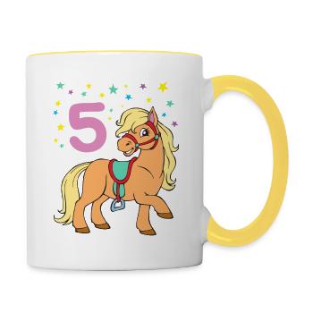 Pony horse 5 years birthday girl - Contrasting Mug - white/yellow - Right