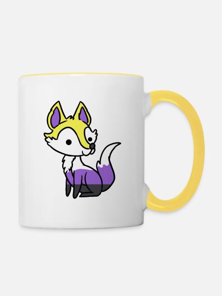 Nonbinärer Fuchs Nonbinary Pride - Tasse zweifarbig - Weiß/Gelb