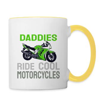 Only cool fathers drive cool motorcycles - Contrasting Mug - white/yellow - Right